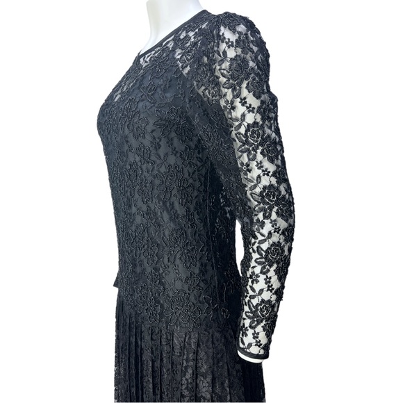 VTG 90's NANCY JOHNSON Black L/S Beaded Pleated Gothic Dress w/ Under Dress Sz 8 - Picture 9 of 16